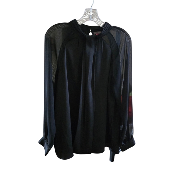 Vince Camuto Black Sheer Sleeve Mock Neck Long Sleeve Blouse Top Women's M - Picture 1 of 9